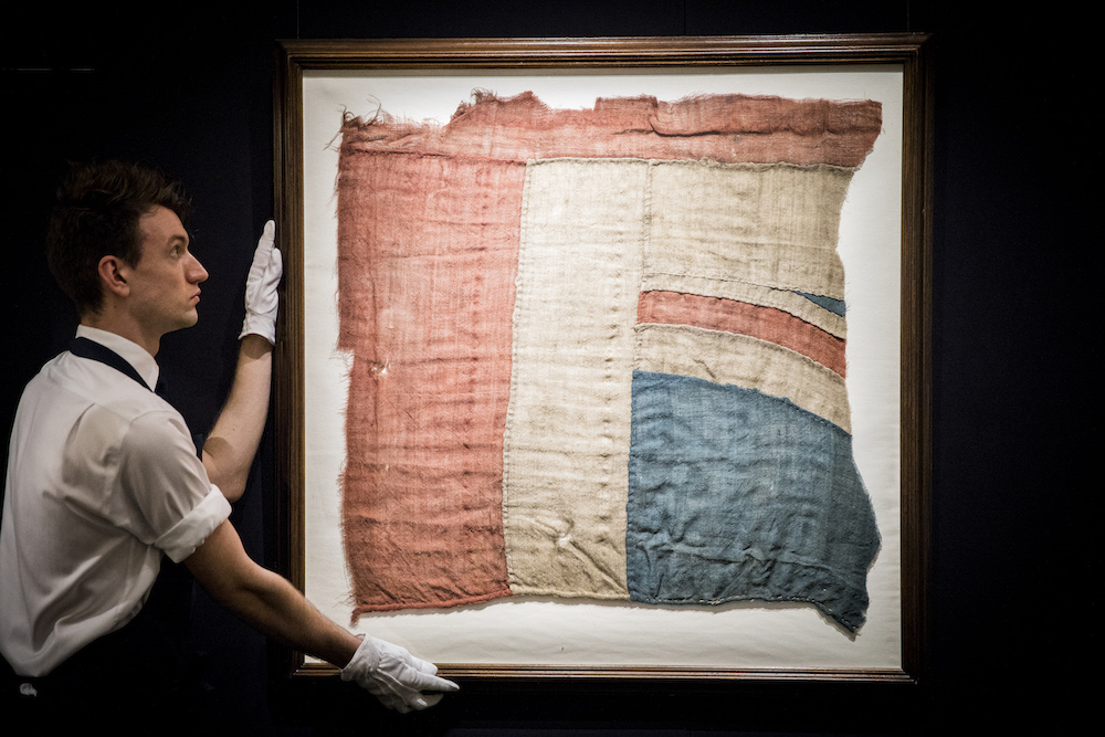 An exceptionally large fragment of the Union Jack believed to have flown from Nelson's ship HMS Victory at the battle of Trafalgar