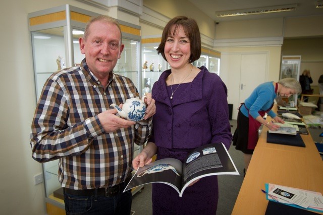 Antiques dealer Rod Jellicoe and Woolley and Wallis specialist Clare Durham with the John Bartlam teapot