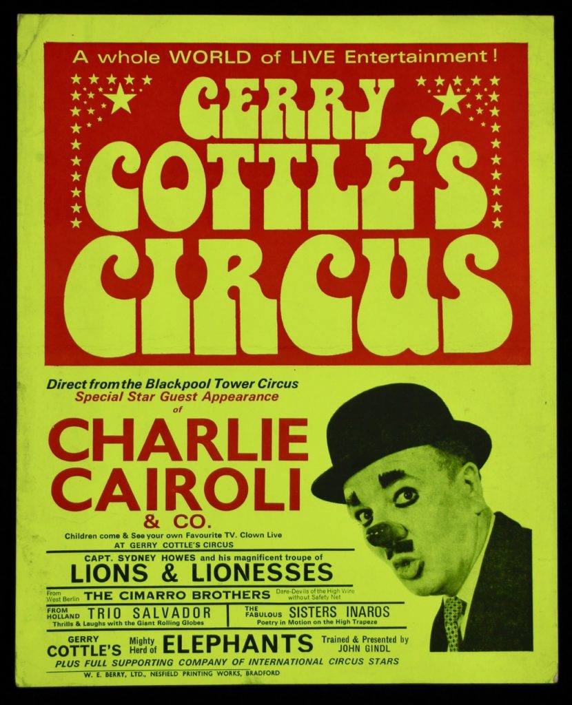 Gerry Cottle’s circus poster, 1970’s starring Charlie Cairoli plus cut-out model (2)