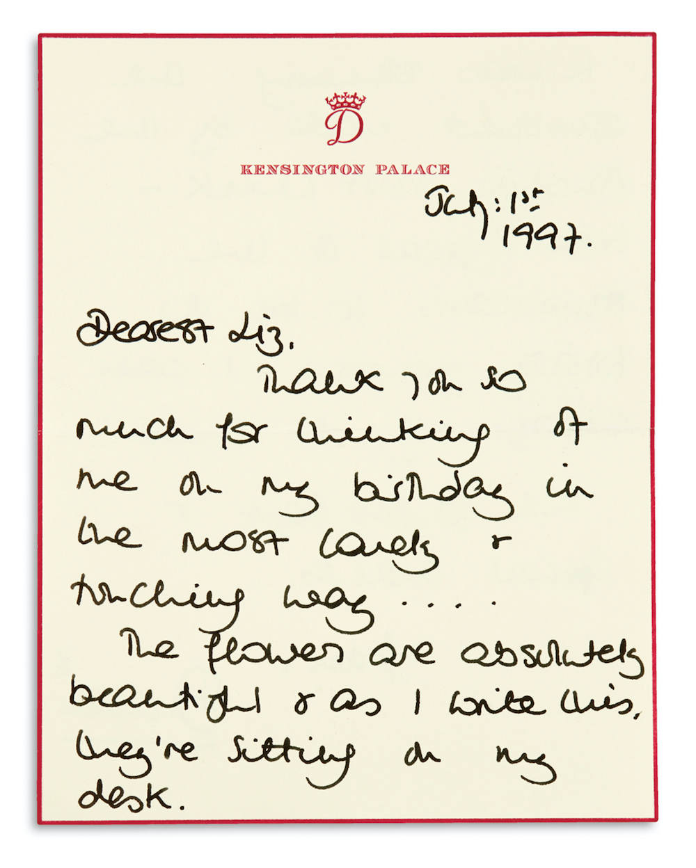 Letter written and signed by Princess Diana