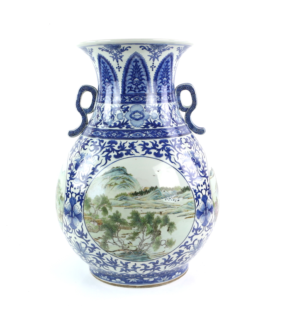 Blue and famille rose decorated vase