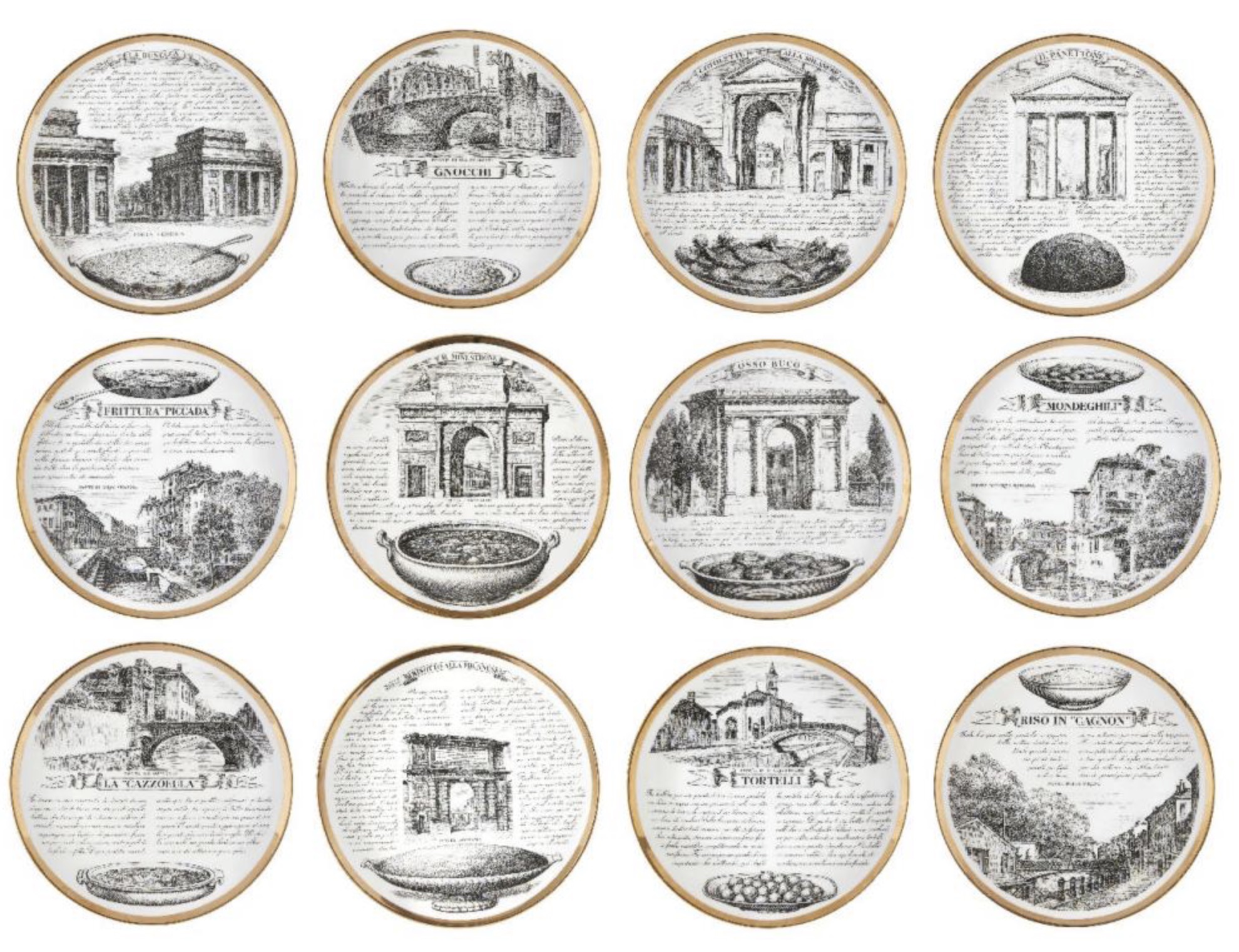 Piero Fornasetti (1913-1988), a set of twelve plates c.1960-70 sold for £900 at Roseberys 