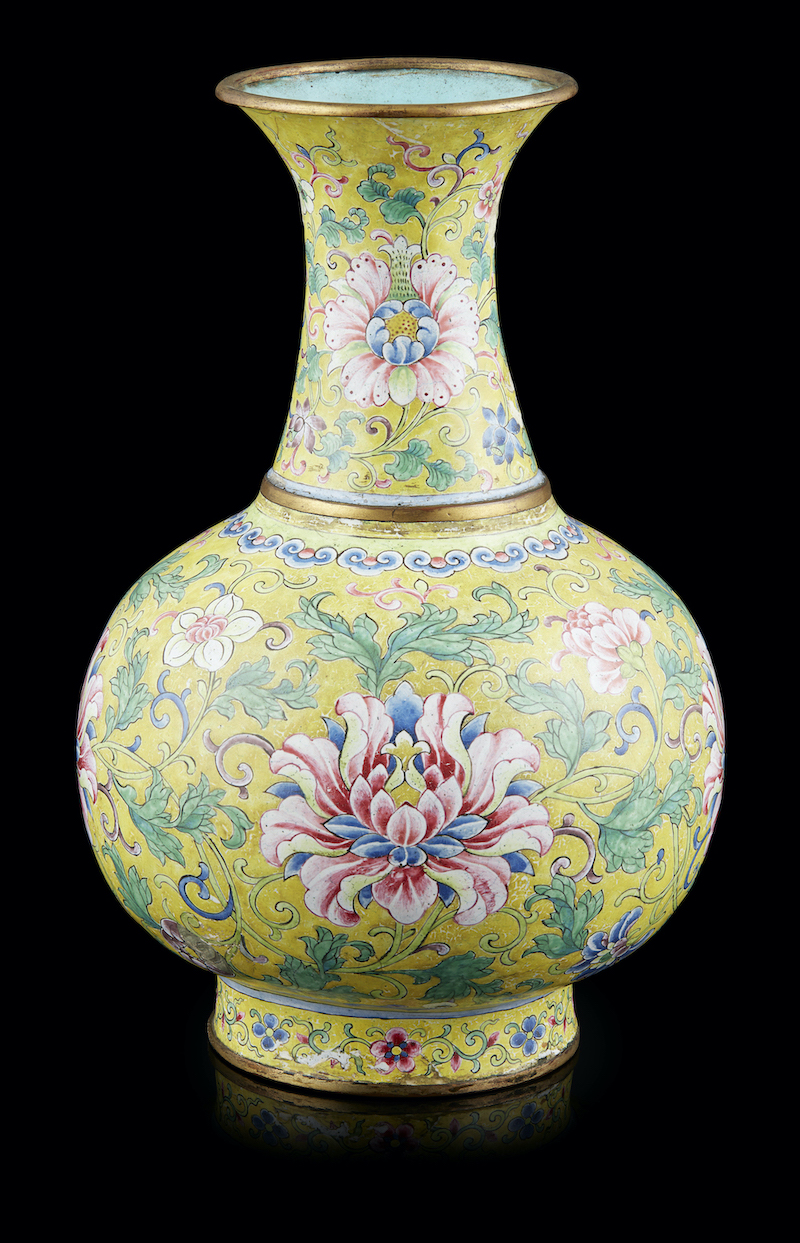 Qianlong (1736-95) mark and period enamel lotus vase