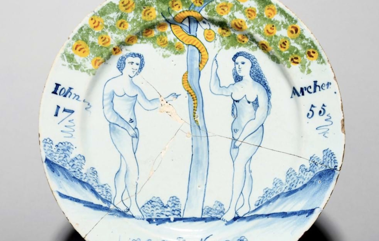 Bristol Adam and Eve charger dated 1755