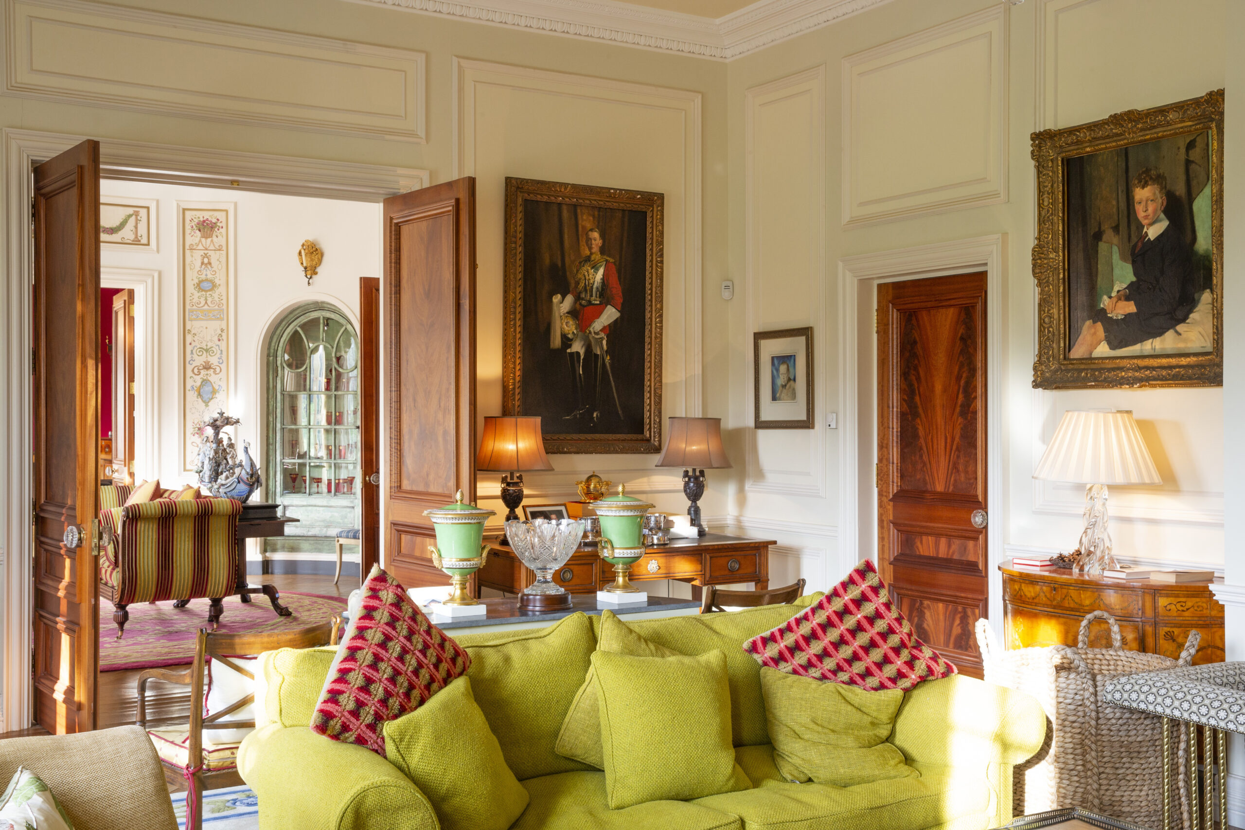 Interior of Sir Michael Smurfit's private residence, showing portraits by Sir William Orpen