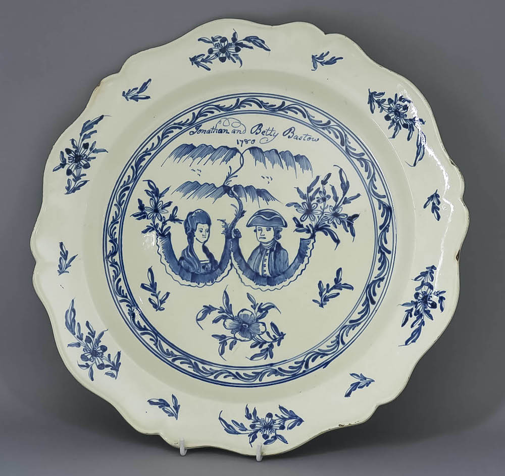 18th-century charger depicting married couple