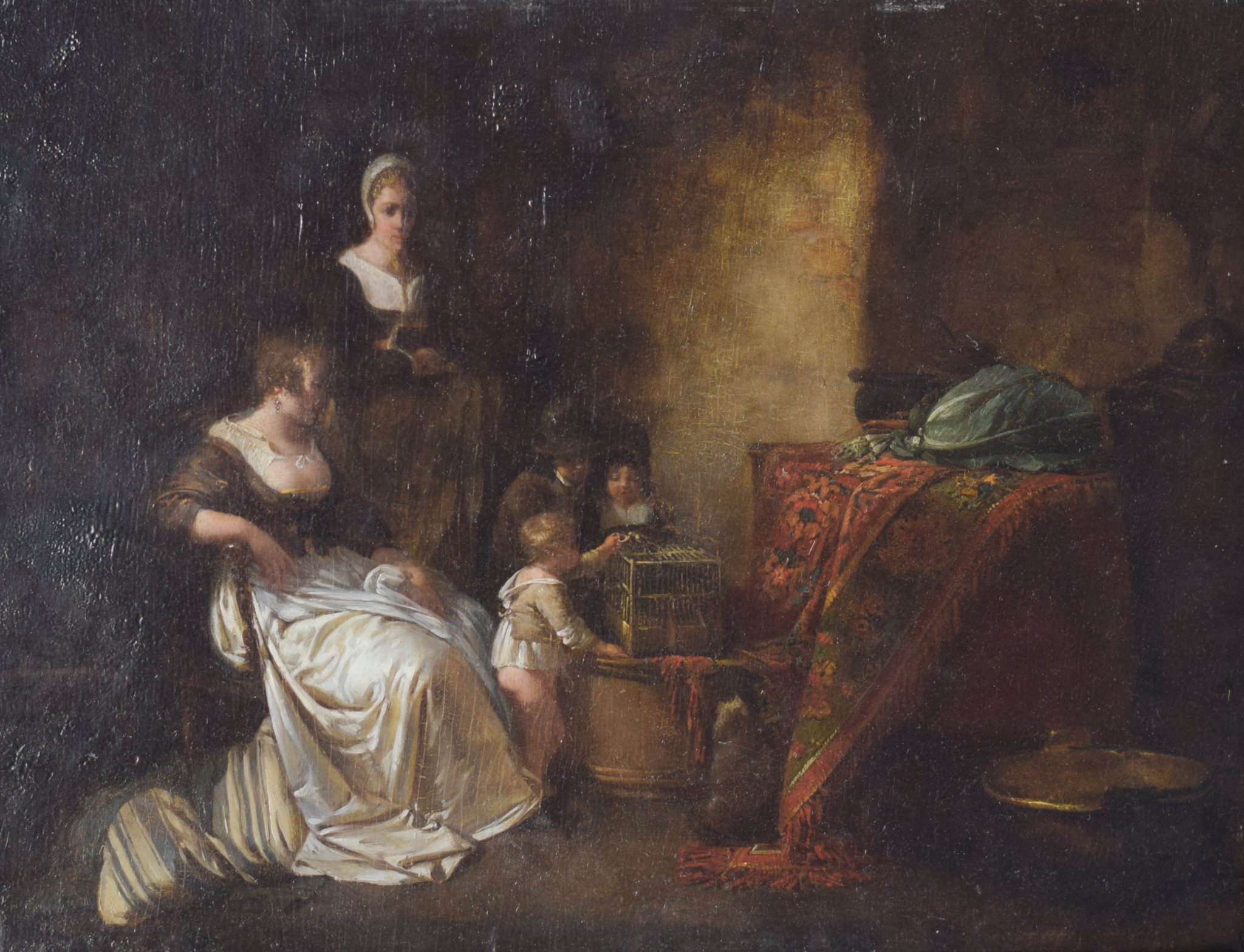 Old painting of domestic scene