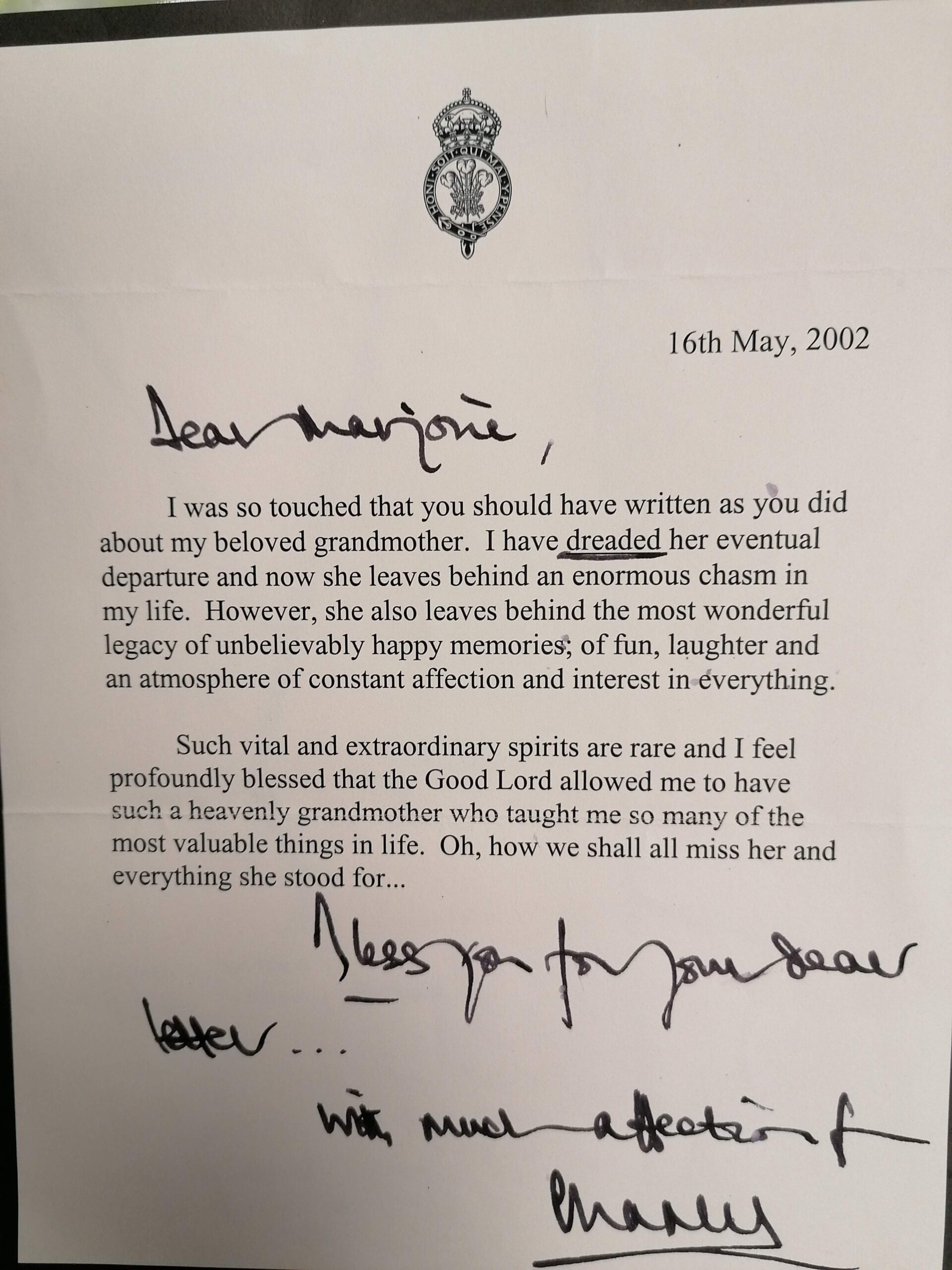 Letter from Prince Charles