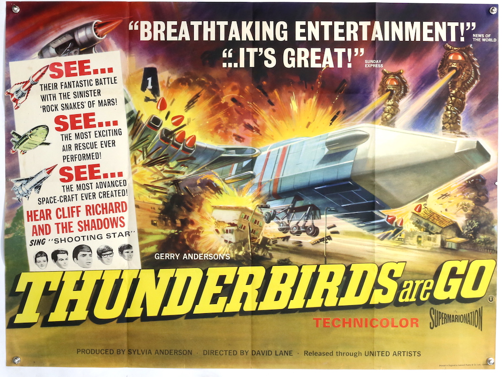 A poster from 1966 film Thunderbirds Are Go, created by Gerry Anderson, United Artists