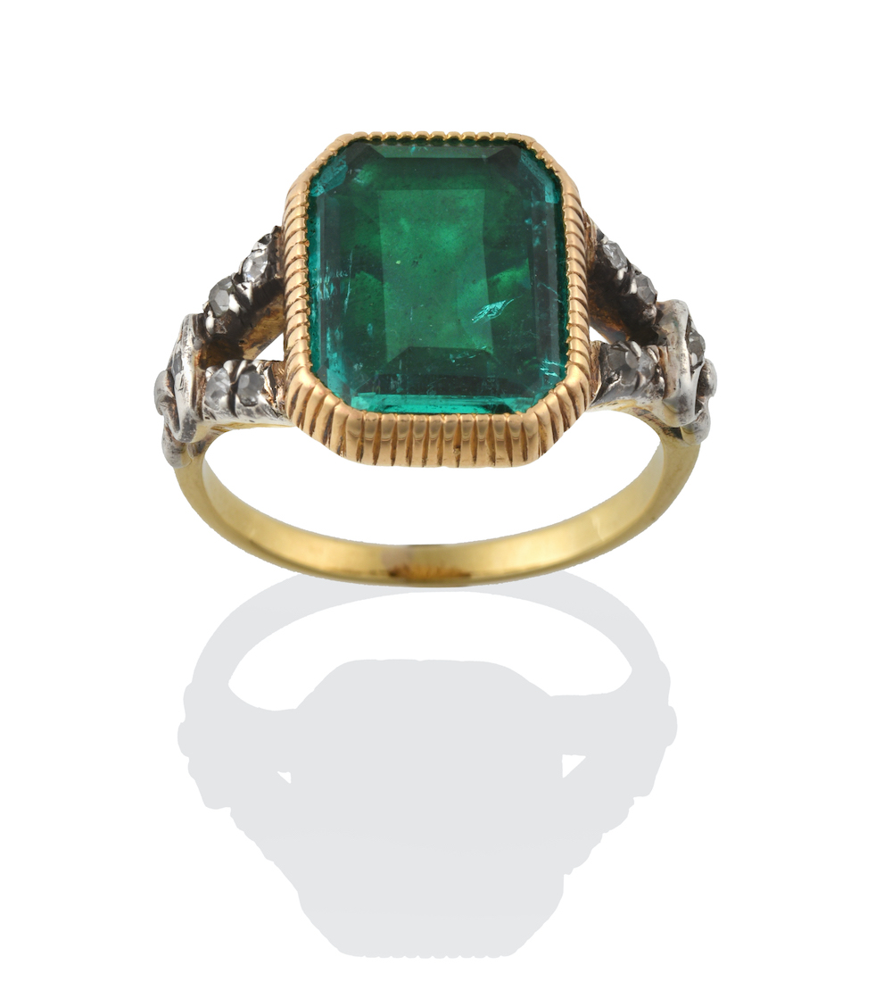 Georgian emerald and diamond ring