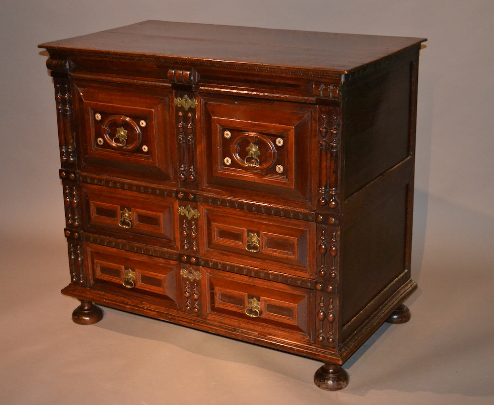 Charles II fruitwood and oak chest of drawers