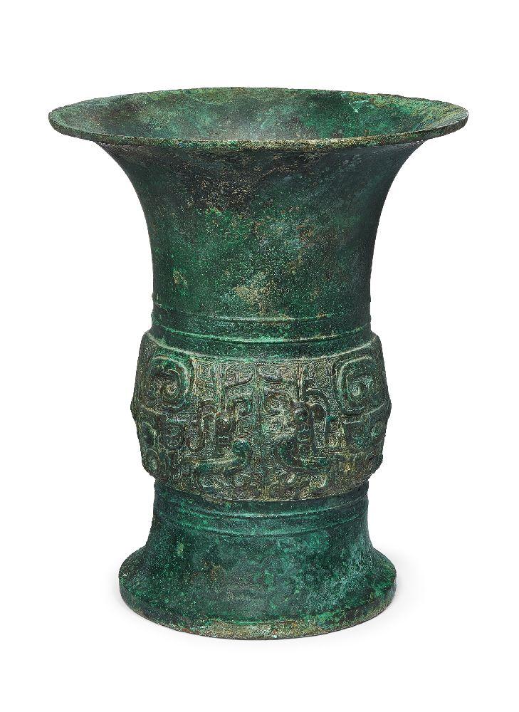 A rare Chinese archaic ritual bronze wine vessel, Zun, Fu Yi mark, early Western Zhou dynasty