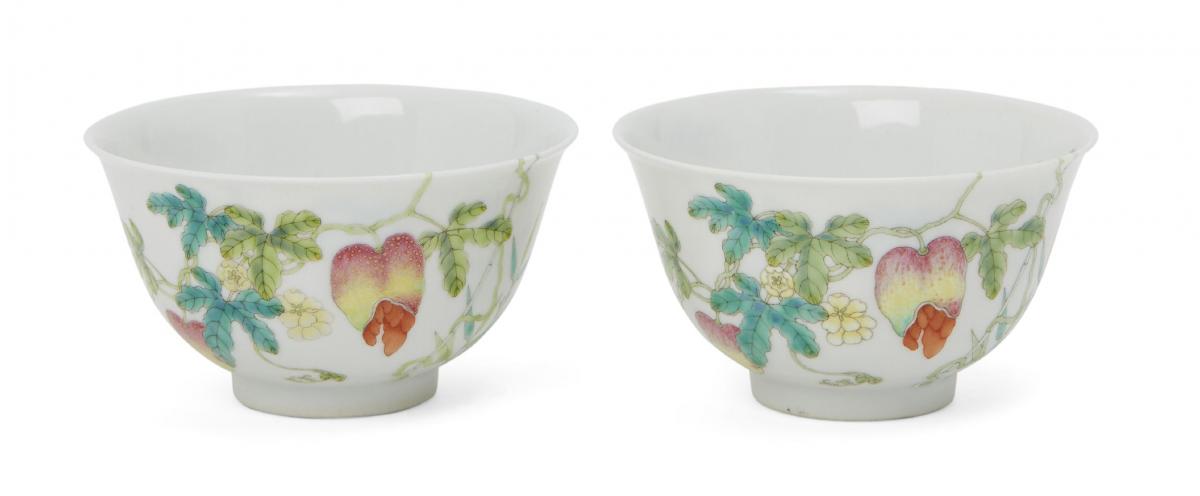 A pair of Chinese porcelain 'bitter melon' bowls, Jiaqing mark and of the period