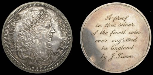 A proof Charles II silver coin by T. Simon