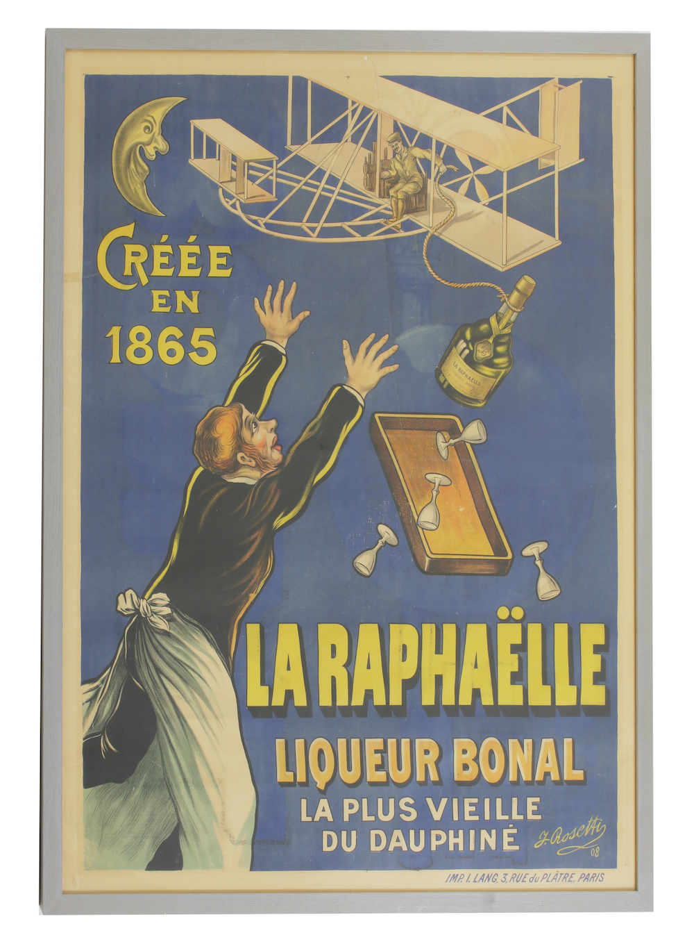 original lithographed poster designed by F Rosetti for La Raphaelle Liqueur Bonal