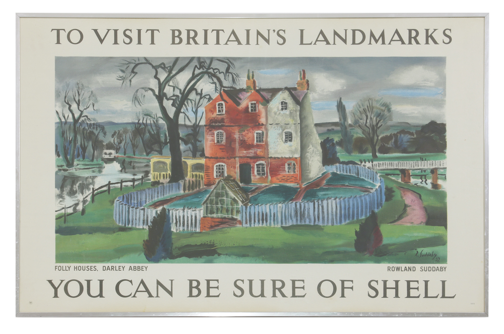 Rowland Suddaby’s 1937 poster for Folly House, Darley Abbey from Shell’s Visit Britain’s Landmarks series 