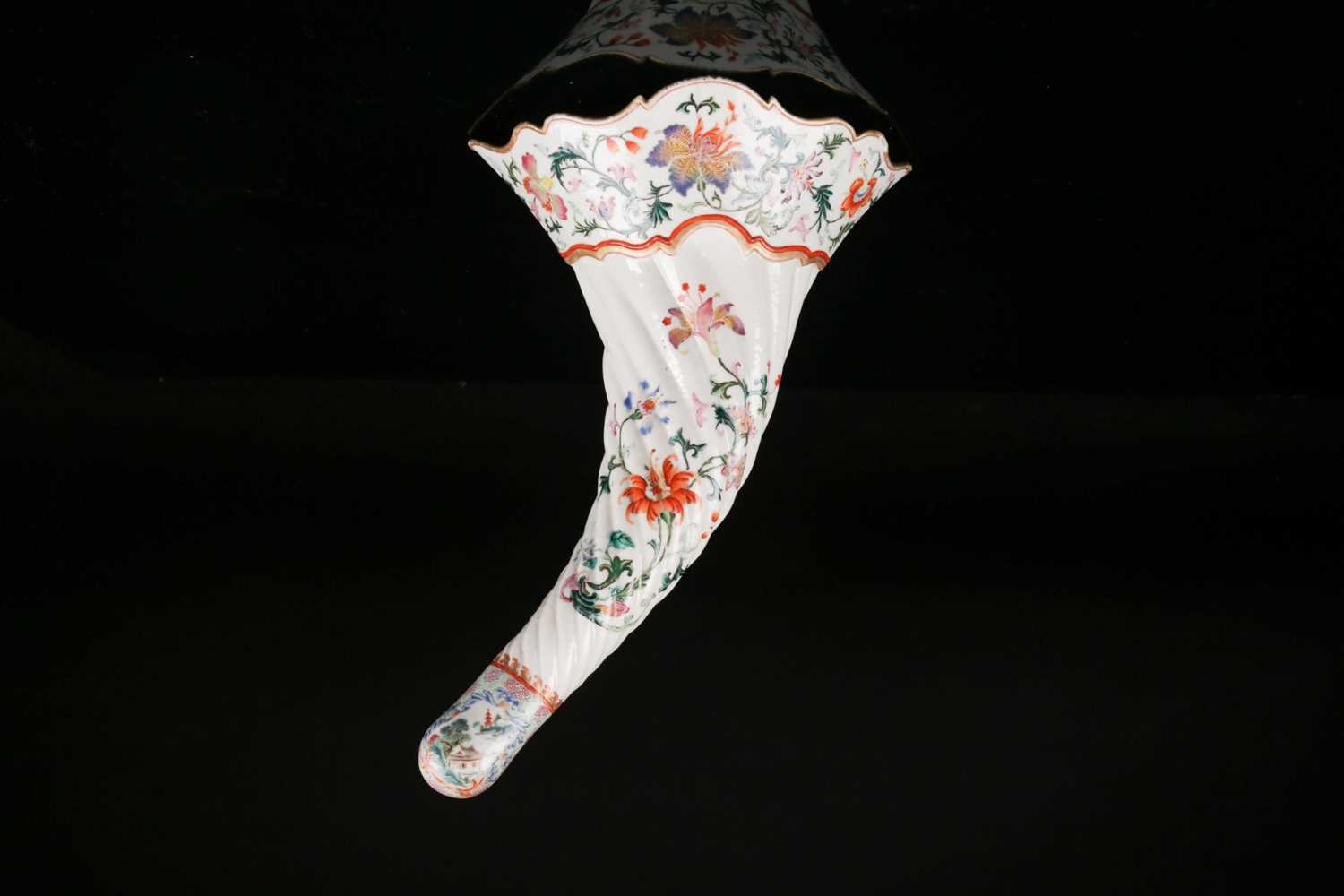 A Chinese Qianlong famille rose porcelain cornucopia wall pocket