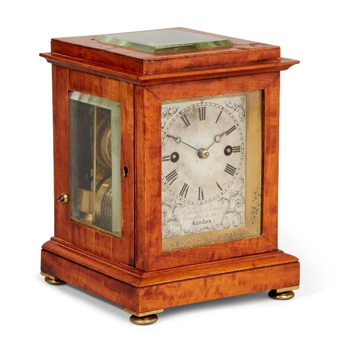 A Victorian satinwood cased library clock by Frodsham and Baker, circa 1860