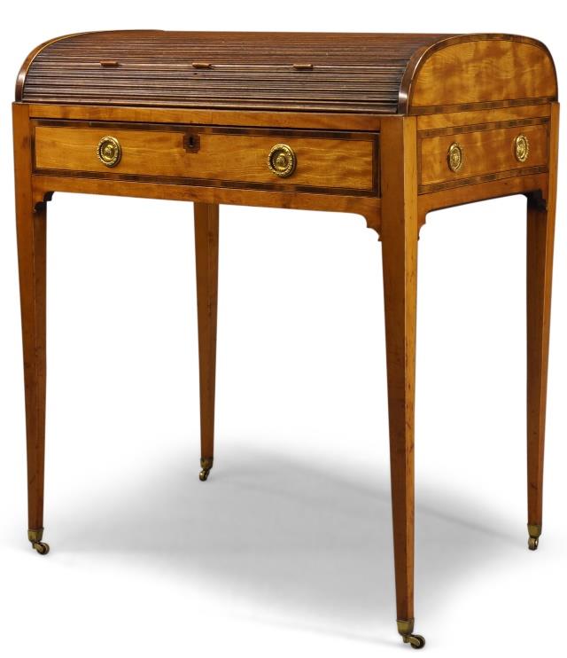 A George III satinwood and crossbanded tambour writing desk