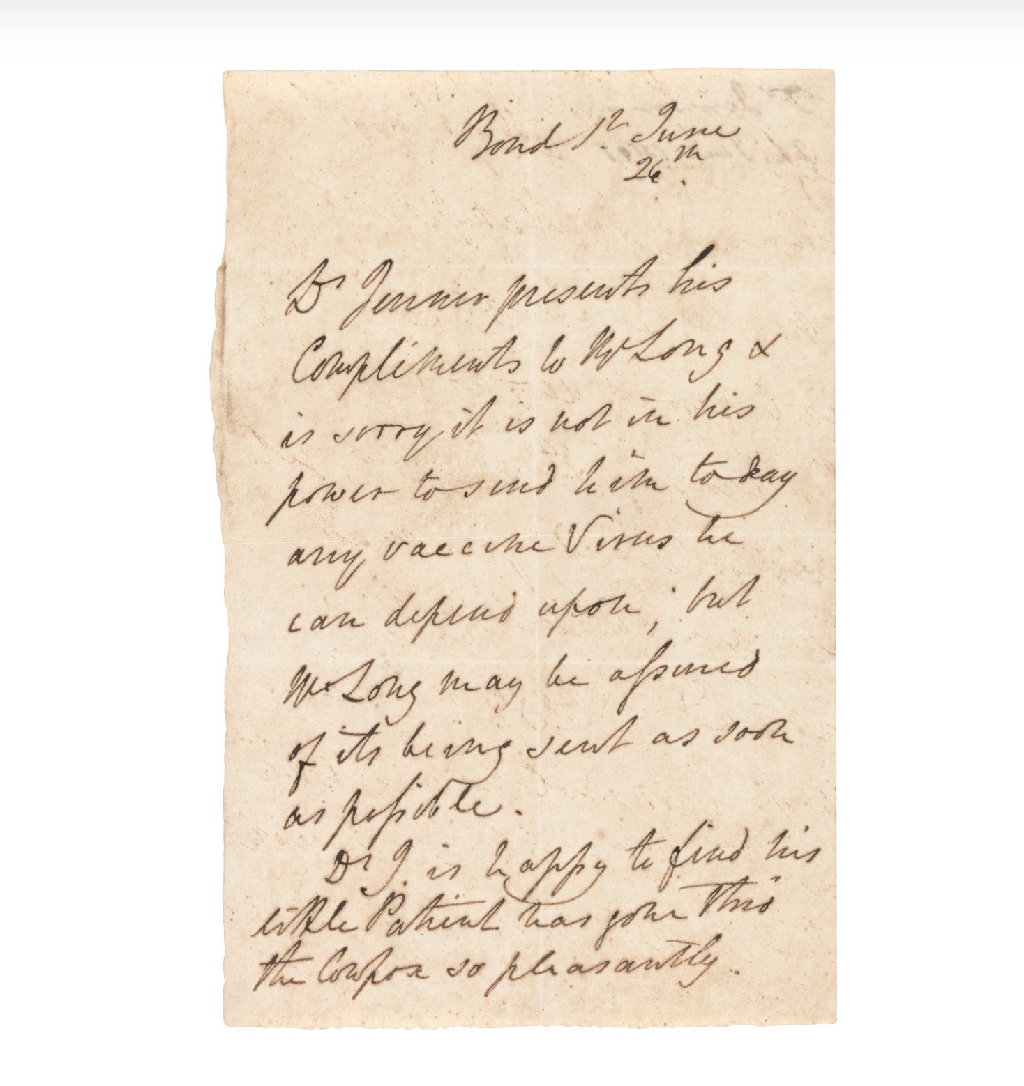 An autograph letter from Edward Jenner