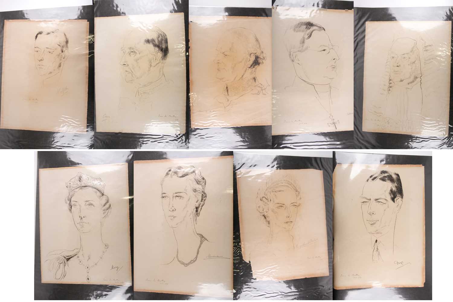 portrait sketches by Jean De Botton for the 1937 Coronation of HM King George VI and Queen Elizabeth