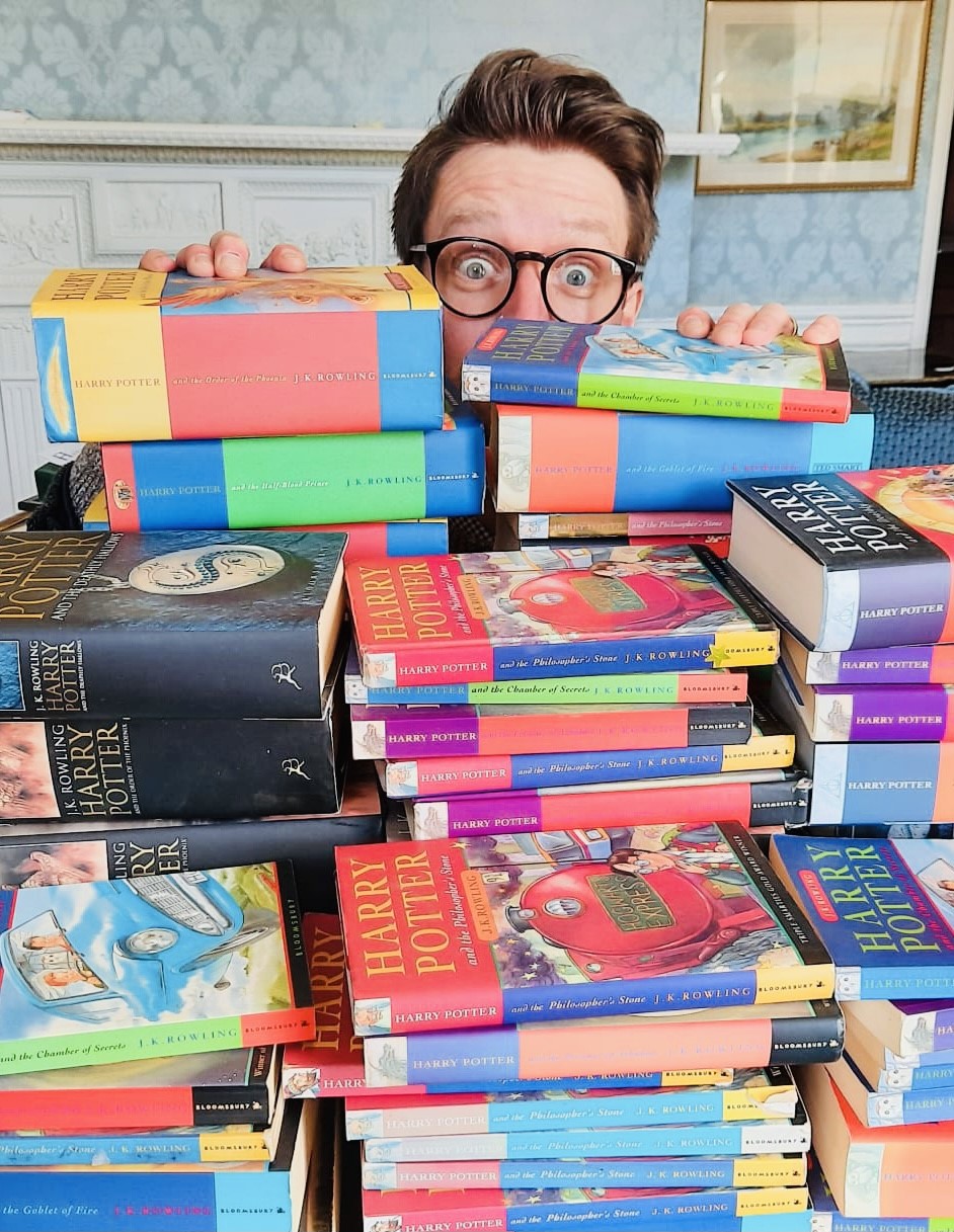 Jim Spencer with a selection of Harry Potter books