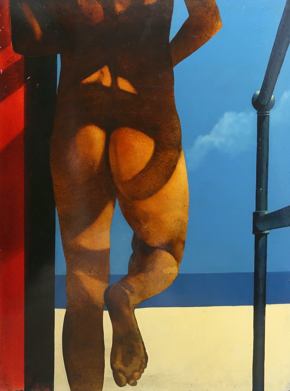 An acrylic on board entitled Early Streaker, part of the Beach Series by British artist Mike Francis