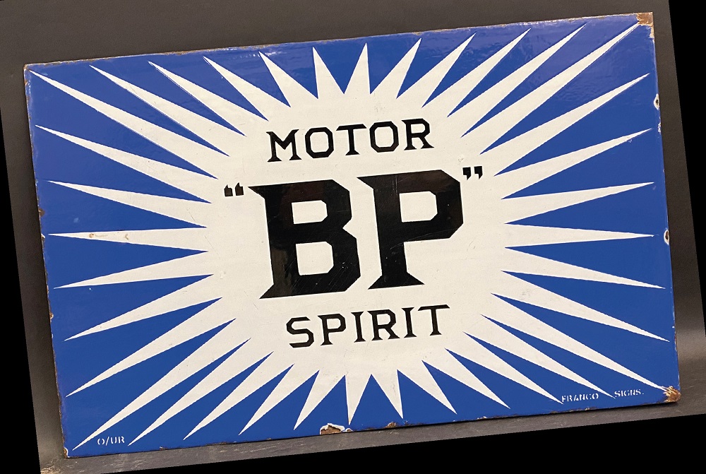 BP Motor Spirit enamel advertising sign