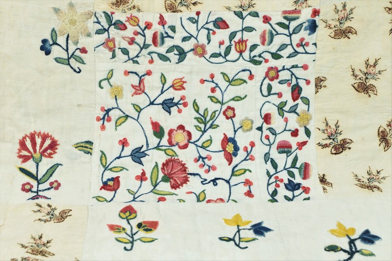 Detail of a Quilt with 18th Century Embroidery