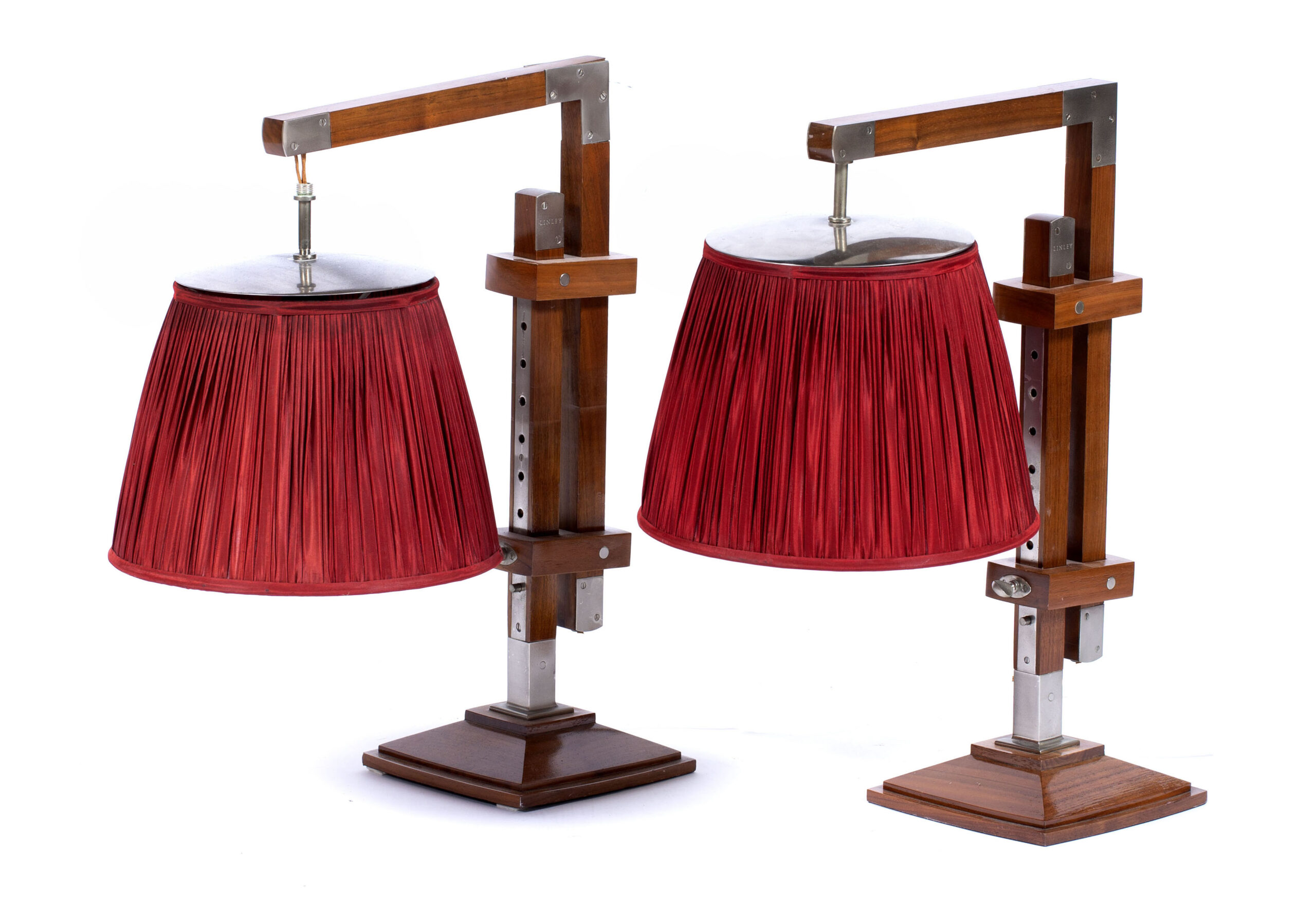 David Linley pair of walnut veneered table lamps
