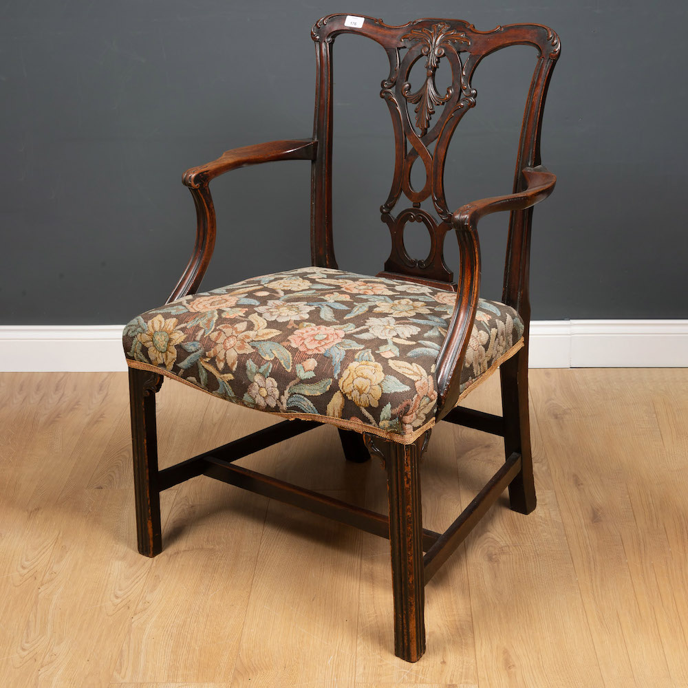 19th century carved mahogany open armchair