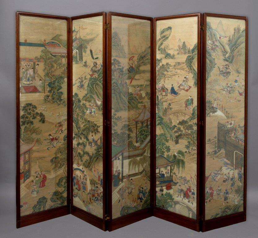 A Chinese hand-painted folding screen