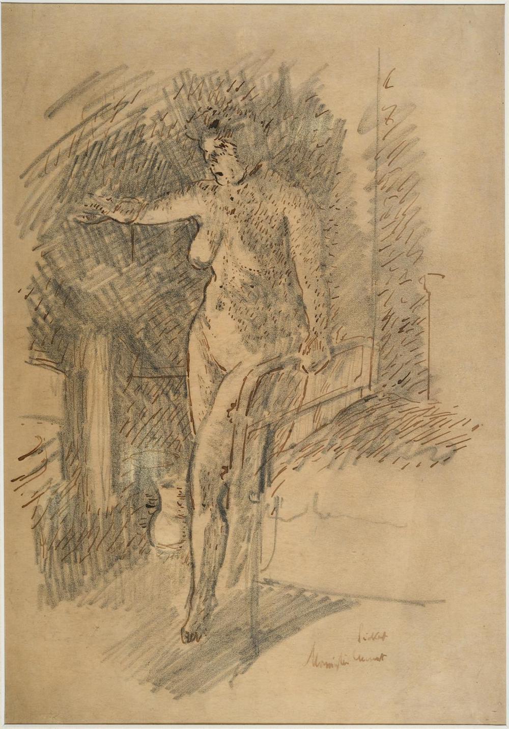 Walter Sickert, depicting a nude by a bed in Mornington Crescent, c.1909