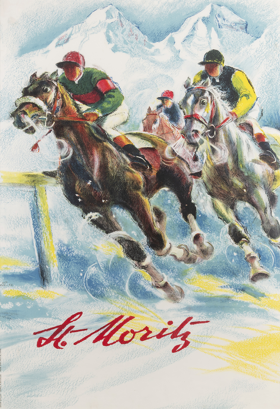 Hugo Laubi (1888-1959), St Moritz, lithographic vintage ski poster