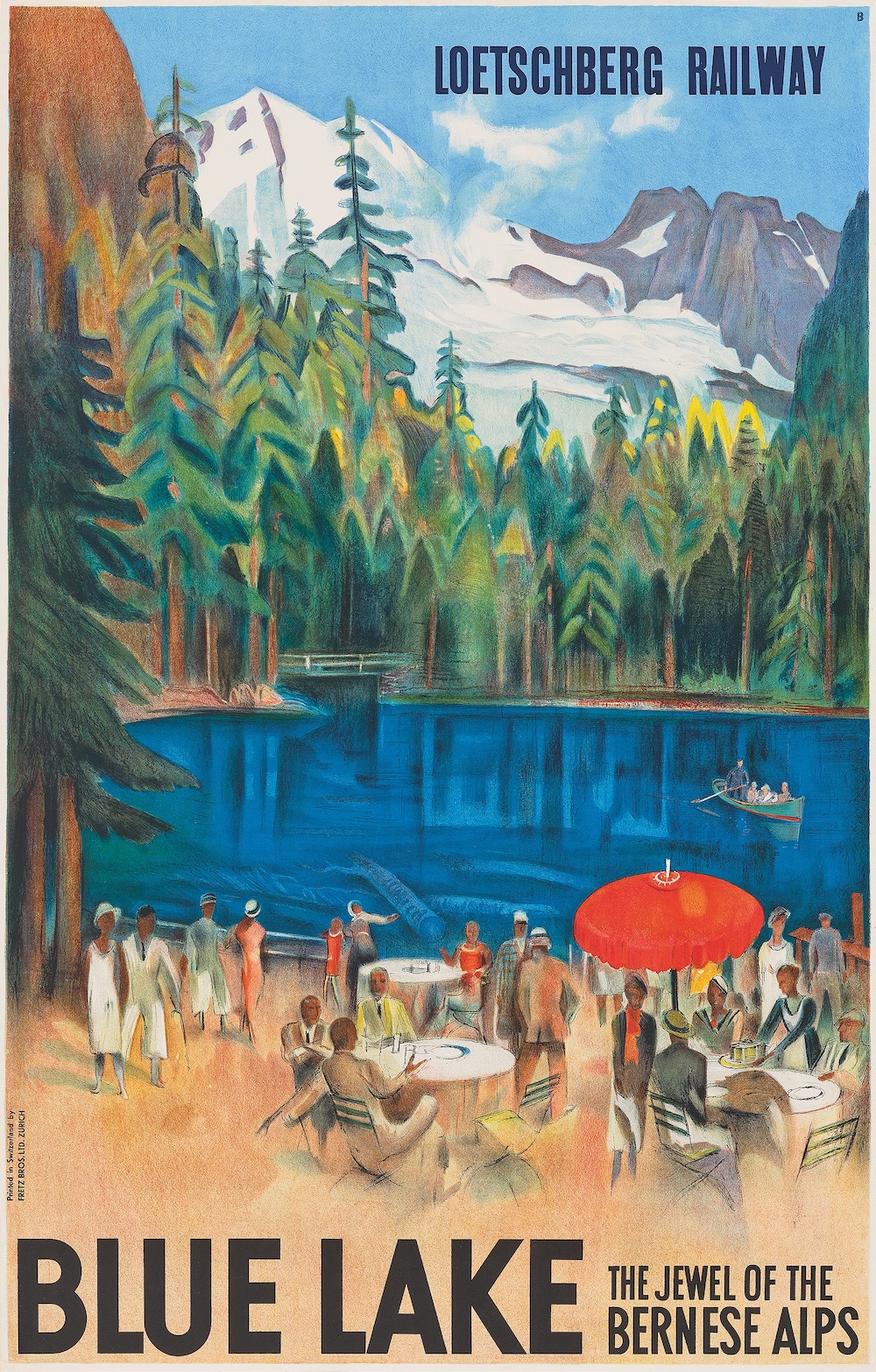 Otto Baumberger (1889-1961), Blue Lake, The Jewel of the Bernese Alps vintage ski poster