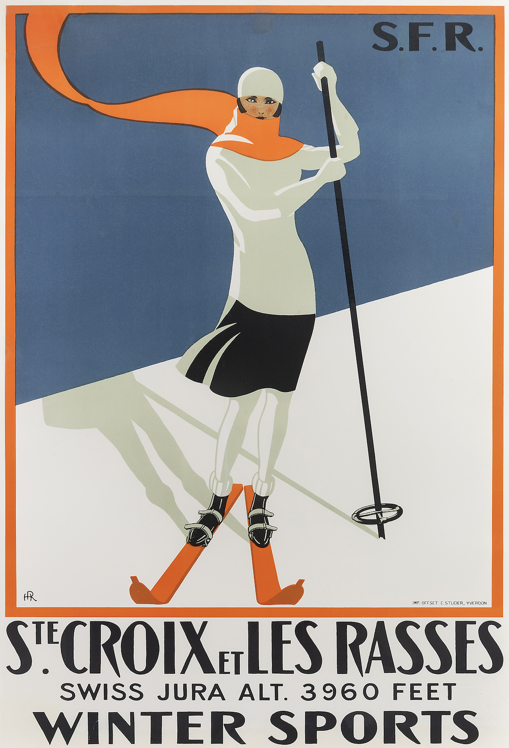 R.H. Ste. Croix Les Rases, lithographic vintage ski poster