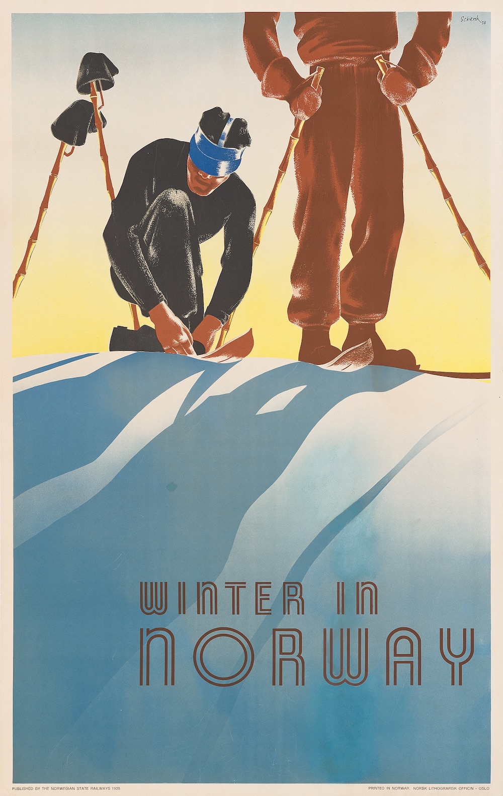 Schenk, Winter in Norway, vintage lithographic ski poster