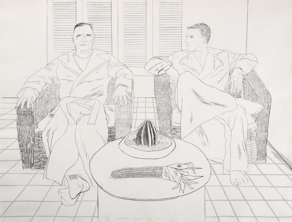 Lithograph by David Hockney (b.1937) of Christopher Isherwood and Don Bachardy