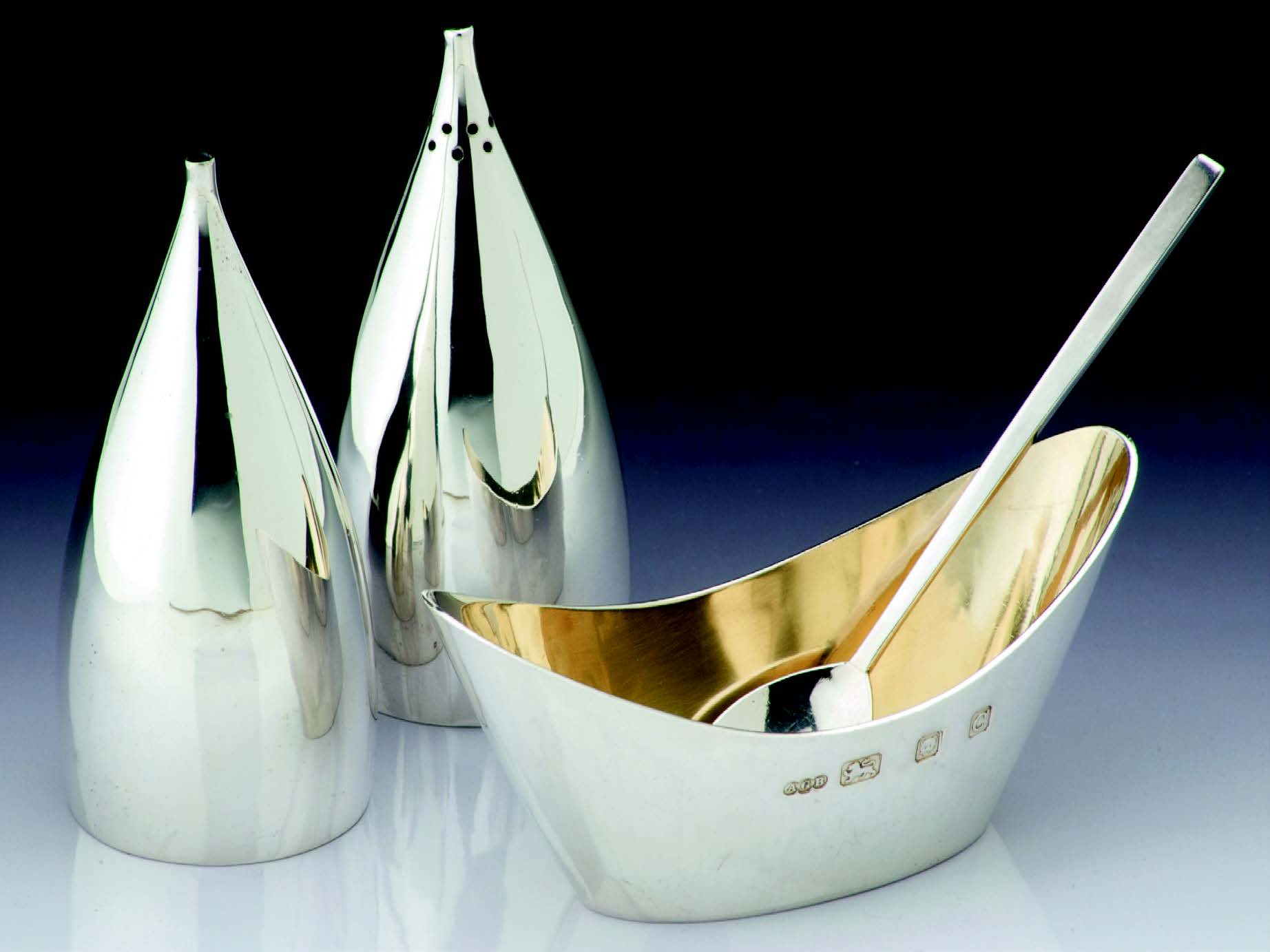 Gerald Benney (1930-2008), a condiment set in the Scandinavian style, commissioned by Arthur Liberty