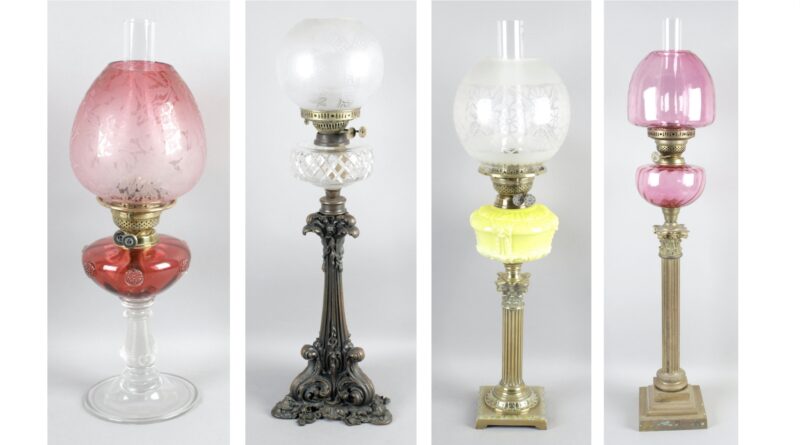 Selection of antique oil lamps
