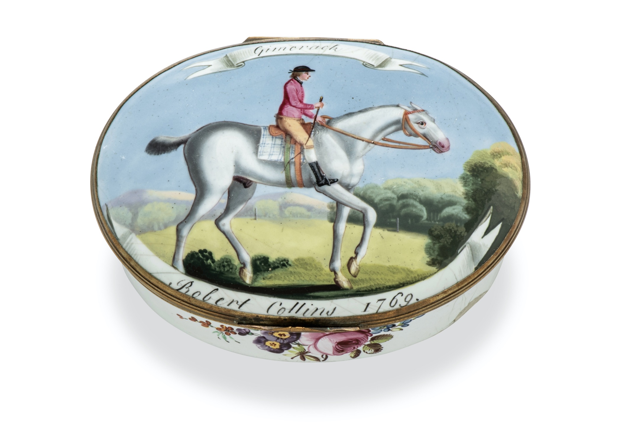 A George III gilt-metal-mounted enamel oval snuff-box