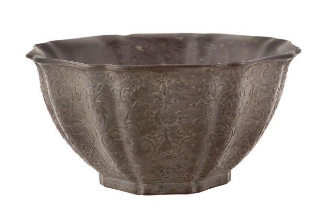 Chinese carved duan stone 'lotus and butterflies' bowl