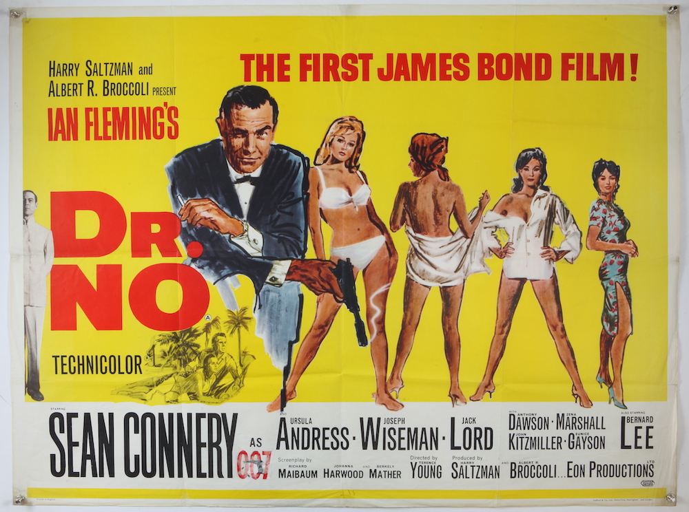 An original poster advertising the first Bond film, Dr No, which screened in 1962, starring Sean Connery as James Bond