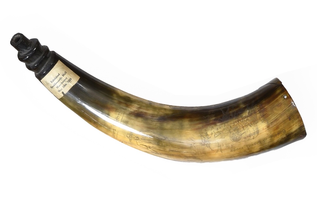 A 19th Century South African Powder Horn, depicting the Battle of Blood River