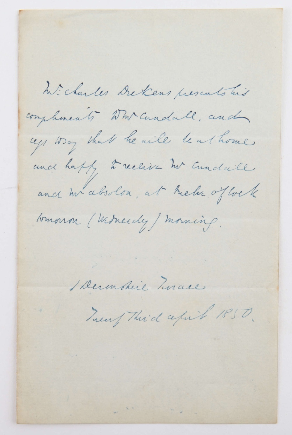 A handwritten letter from Charles Dickens