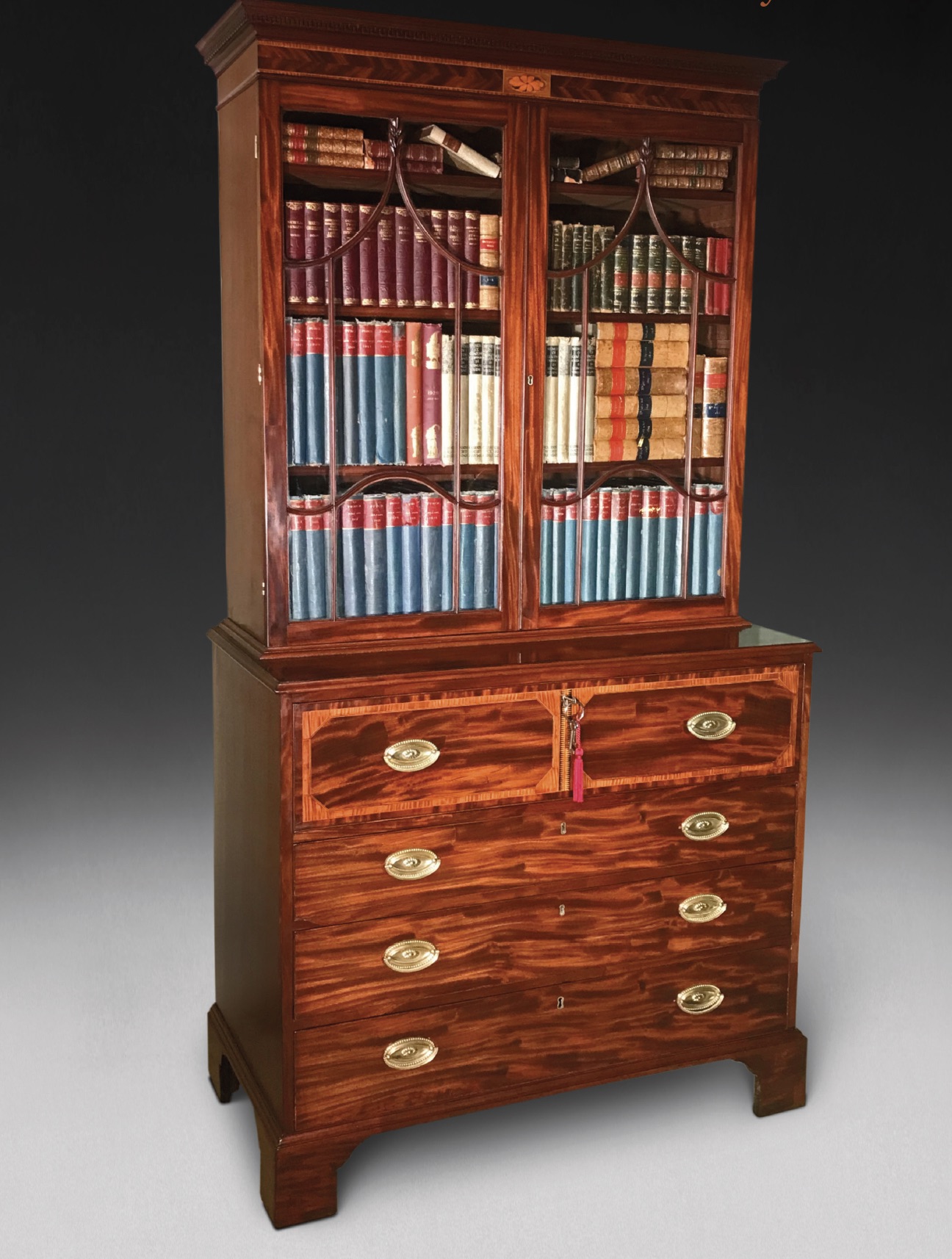 Antique George III mahogany secretaire bookcase