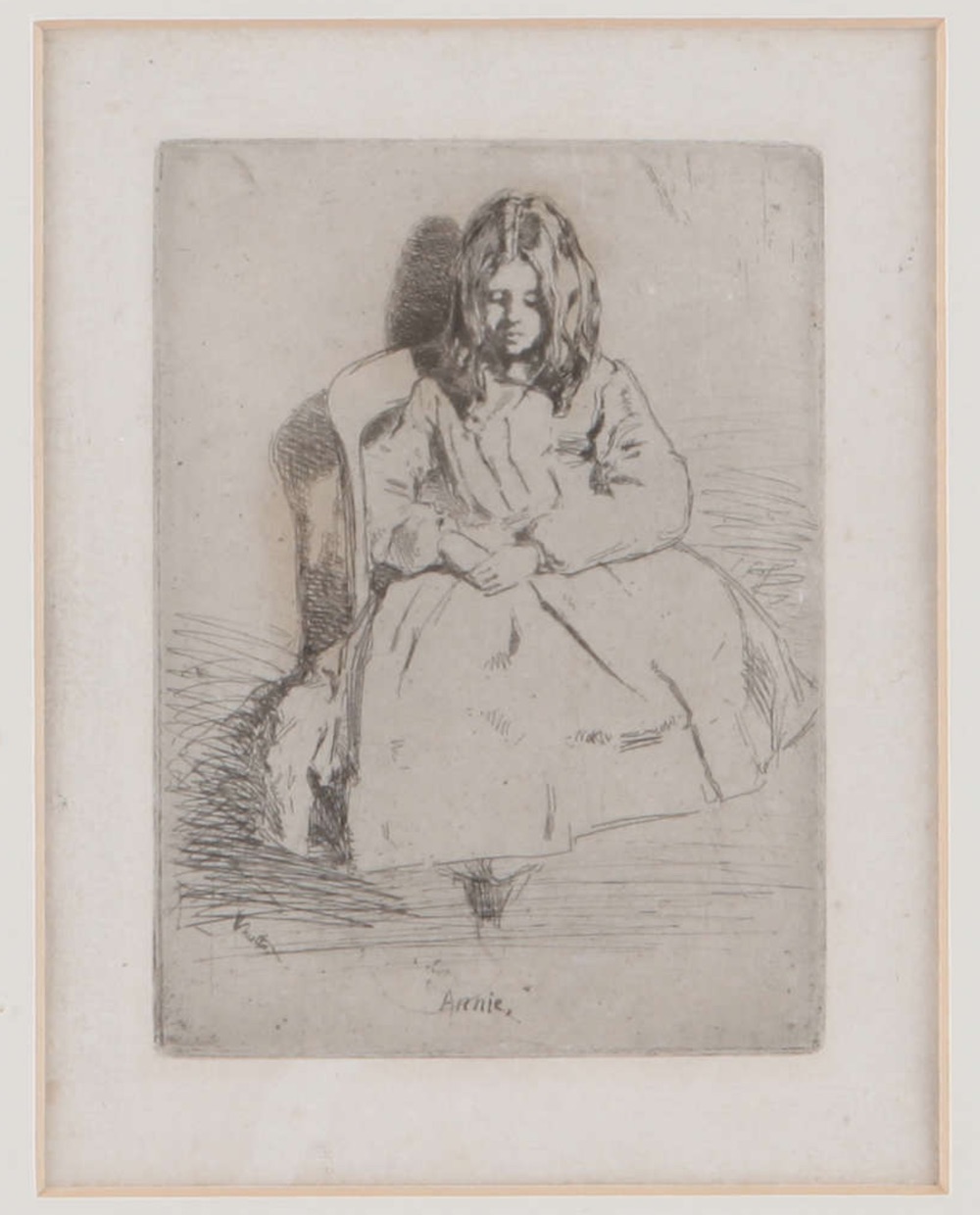 A signed and titled etching of a young woman by Whistler (£400-600)