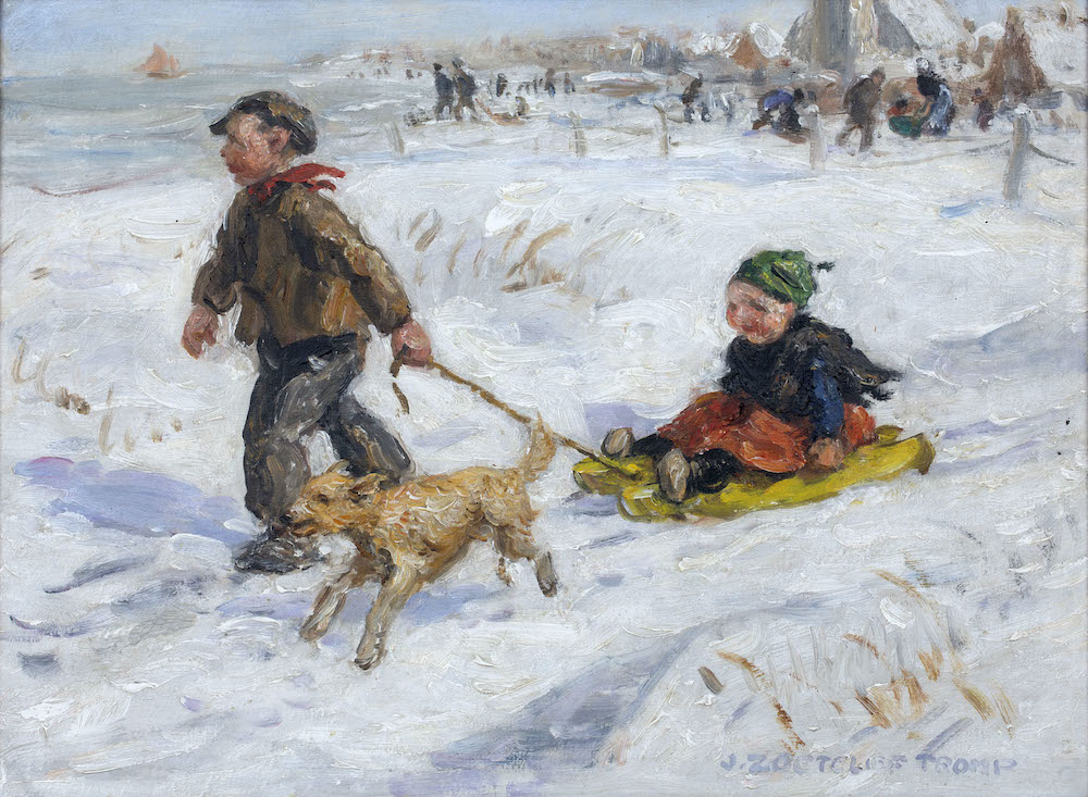 Children Sledging with a Dog by Jan Zoetelief Tromp