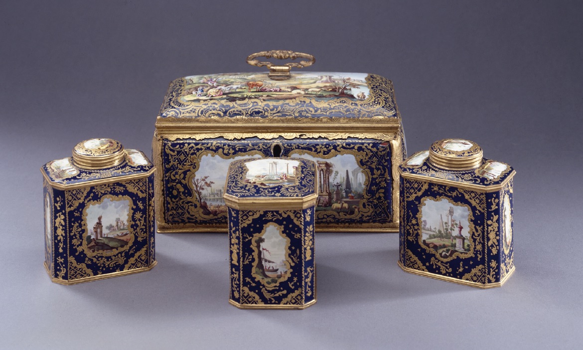 An enamel tea chest with gilt-metal mounts, c. 1765-1770