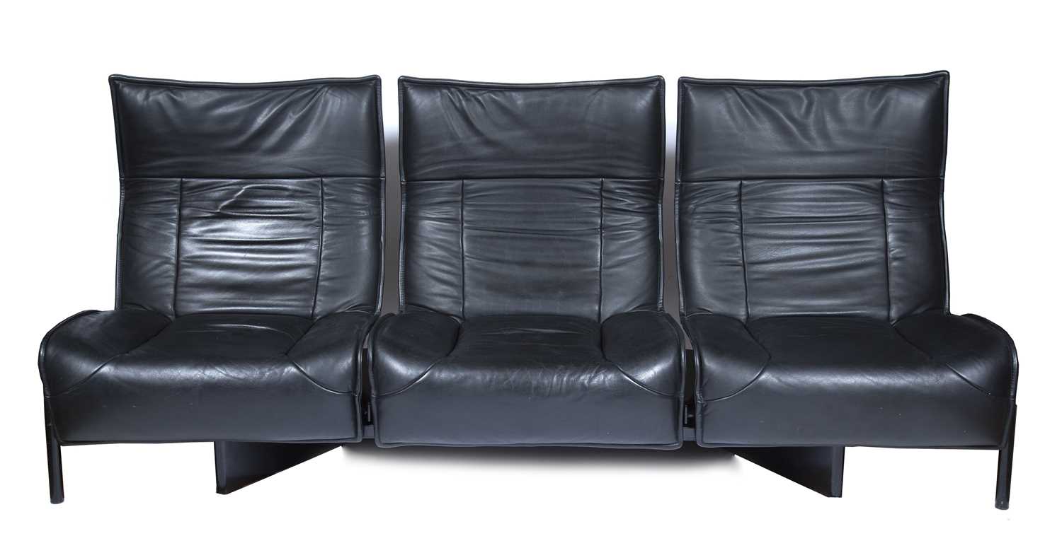 Vico Magistretti for Cassina Veranda black leather sofa